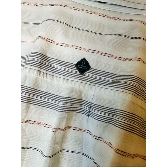 PrAna Men’s Short Sleeve Button Down Gray White and Orange Size Medium - Picture 4 of 5